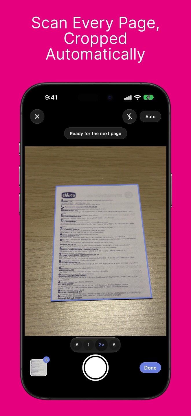 Scan every page, cropped automatically
