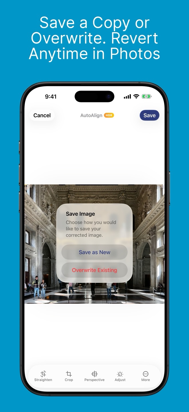 Save a copy or overwrite, revert anytime in Photos