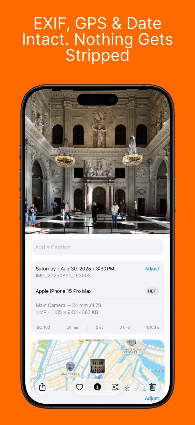 EXIF, GPS and date intact, nothing gets stripped