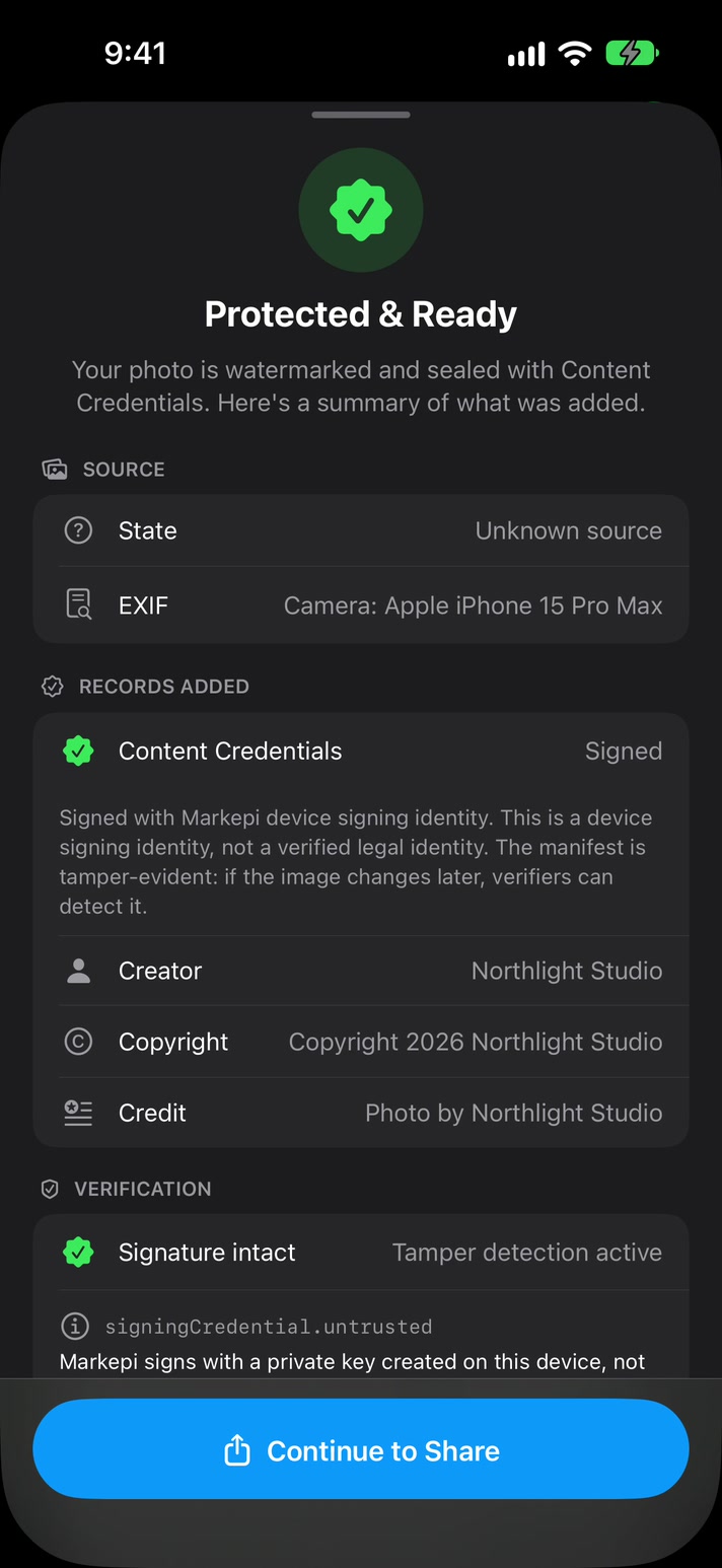 Protected and Ready summary listing creator, copyright and an intact signature