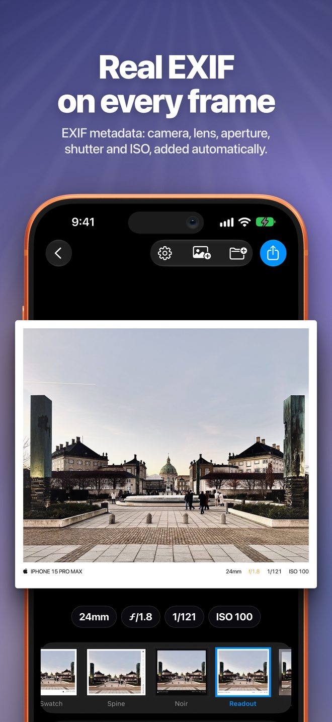 Real EXIF on every frame