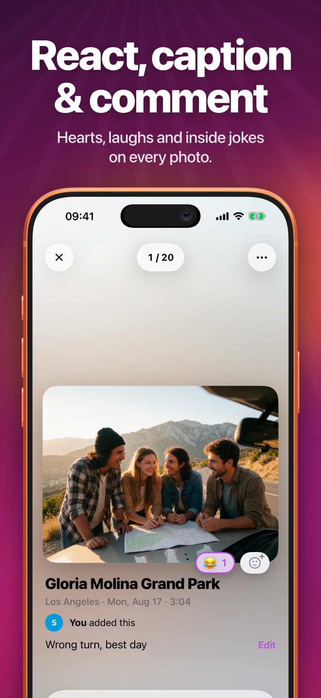 React, caption and comment on every photo