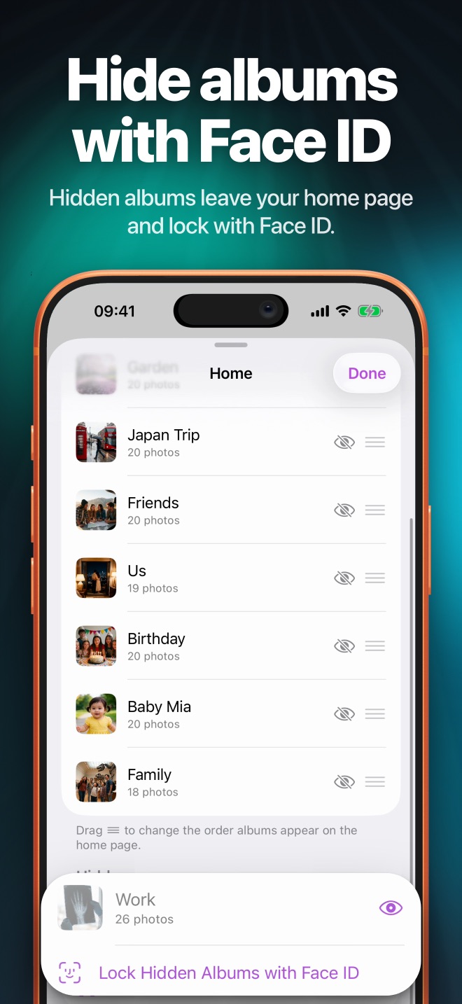 Hide albums with Face ID